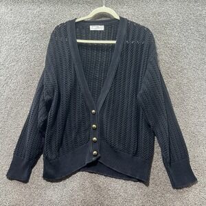 VTG Designers Originals XL Black Open Knit V-Neck Cardigan Made in USA